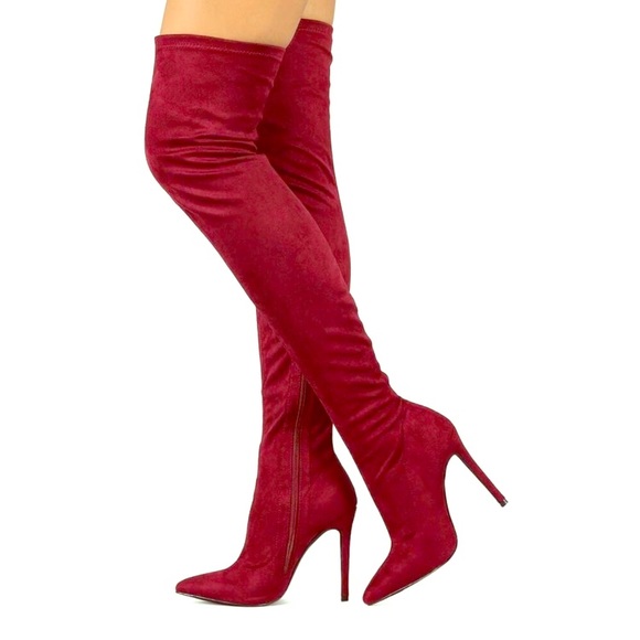 Liliana Shoes - Burgundy Knee High Suede Boots 👢